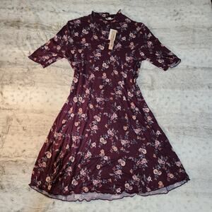 Wallflower NWT Burgundy Floral Mini Dress women's size small